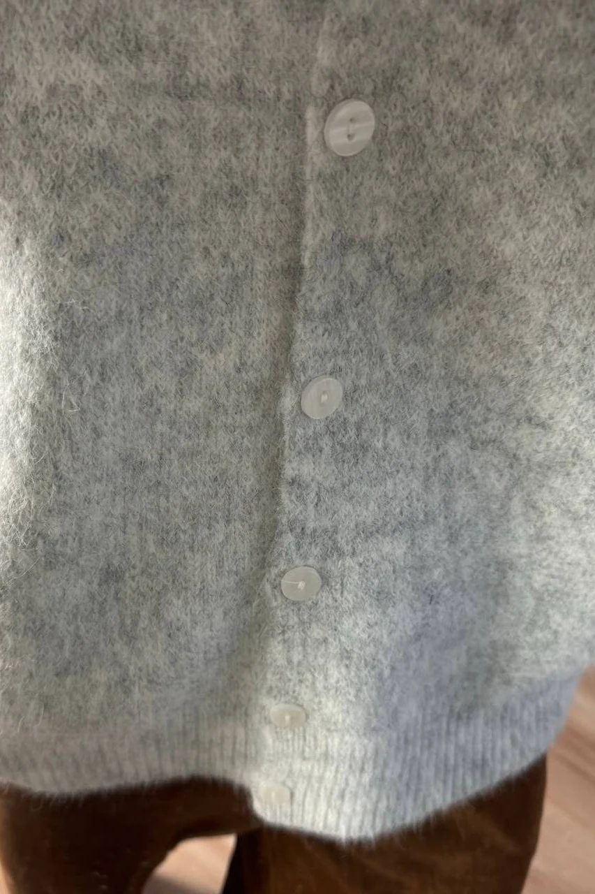 Grey Wool Shell Button Knit Cardigan - Image 3