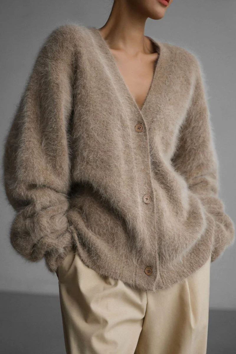 Faux Fur Loose Fit Long Sleeve Knit Cardigan - Image 2