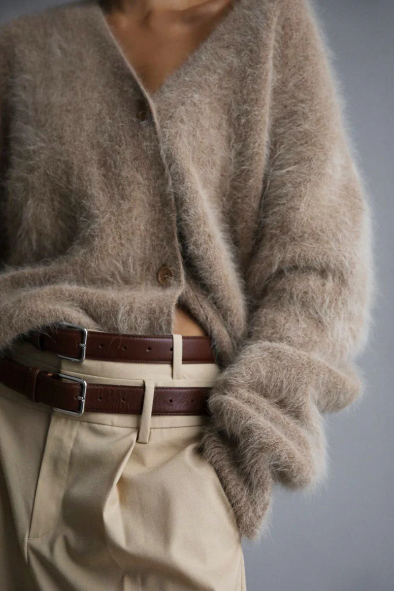 Faux Fur Loose Fit Long Sleeve Knit Cardigan - Image 3