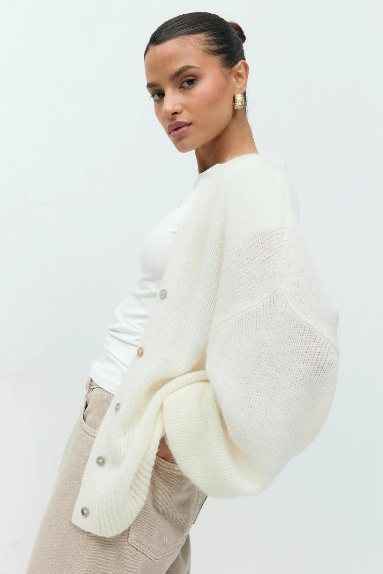 V-Neck Mohair Lace Bell Sleeve Cardigan - Image 5