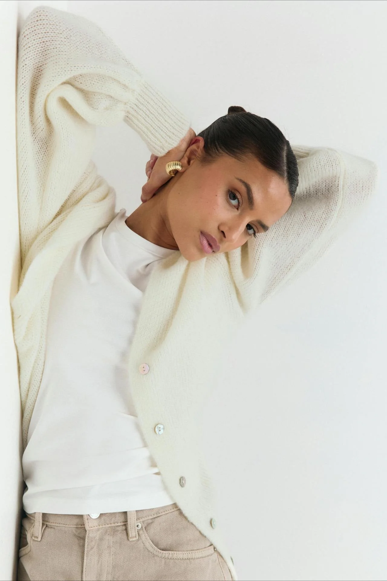 V-Neck Mohair Lace Bell Sleeve Cardigan - Image 6