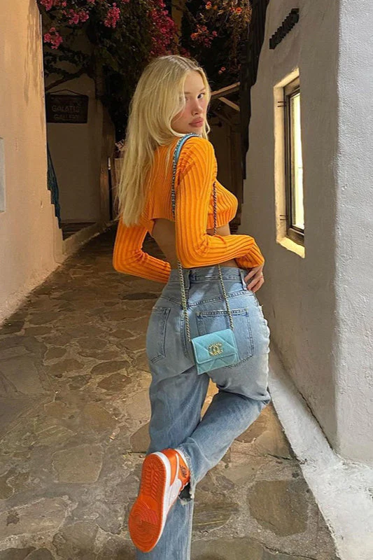 Solid Color Cropped Long Sleeve Knit Cardigan - Image 5
