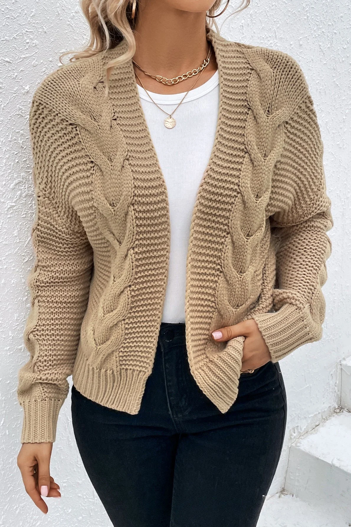 Ribbed Solid Color Long Sleeve Knit Cardigan - Image 3