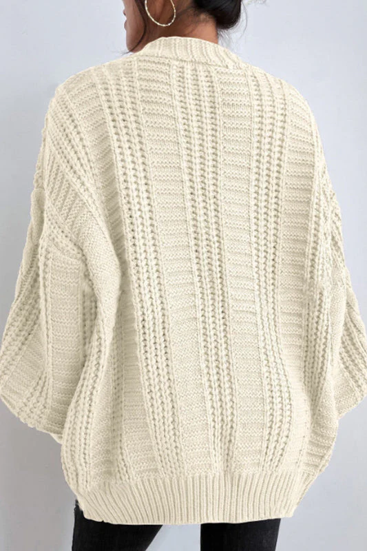 V-Neck Vintage Cable Knit Balloon Sleeve Cardigan - Image 9