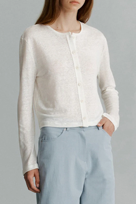 Solid Color Buttoned Knit Cardigan - Image 3