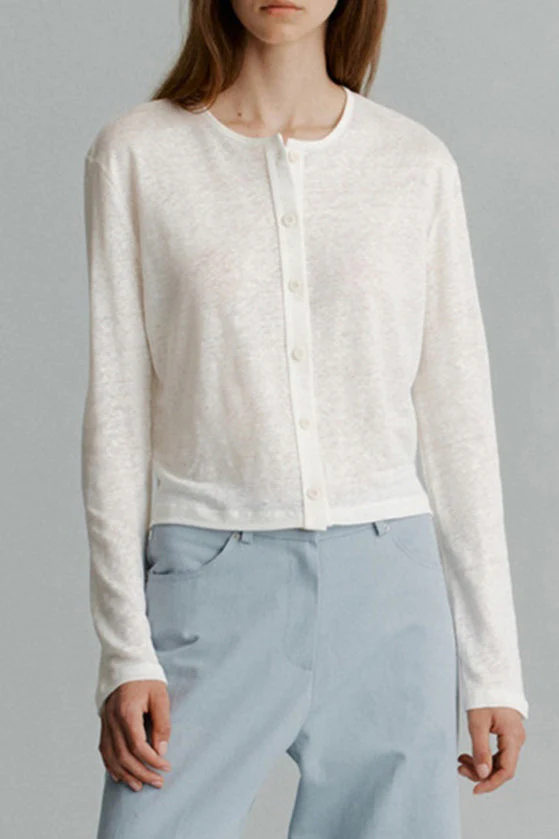 Solid Color Buttoned Knit Cardigan - Image 5