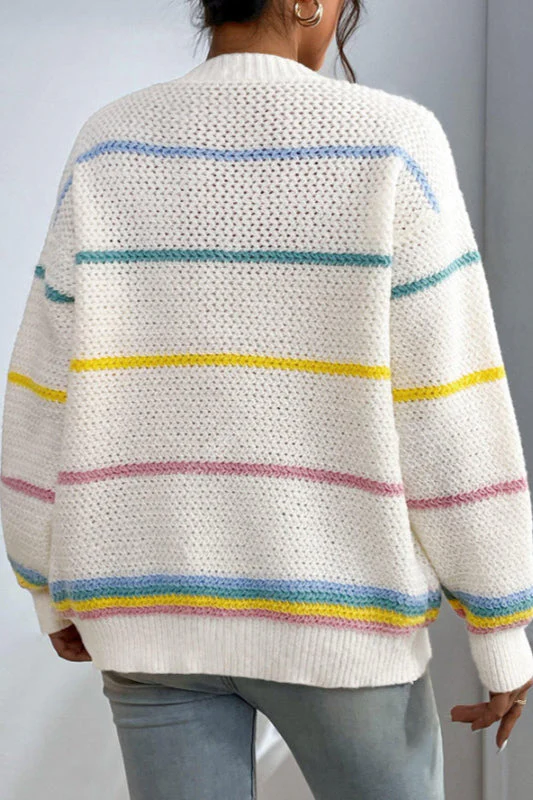 Rainbow Striped Loose Fit Knit Cardigan - Image 2