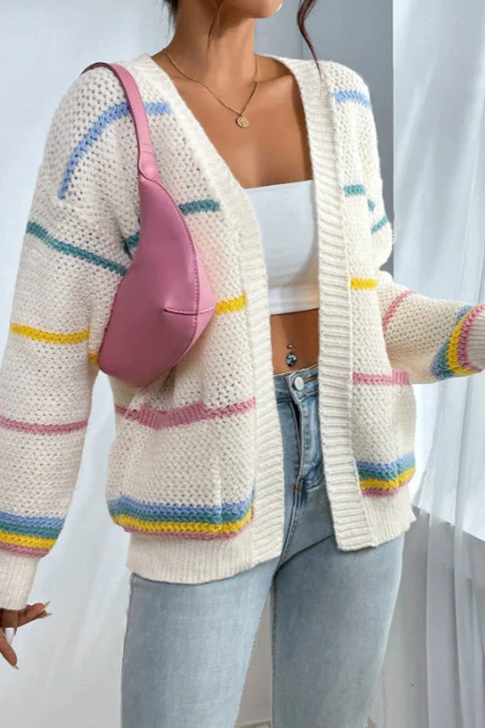 Rainbow Striped Loose Fit Knit Cardigan - Image 3
