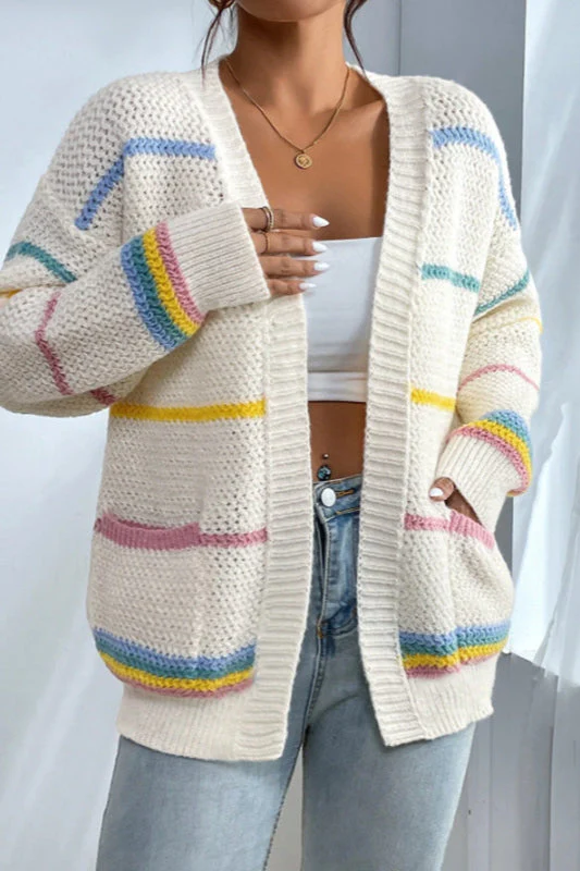 Rainbow Striped Loose Fit Knit Cardigan - Image 4