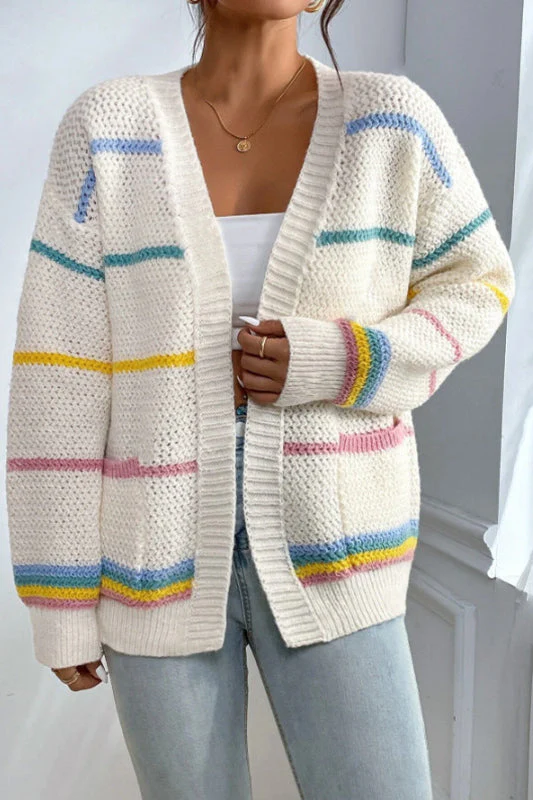 Rainbow Striped Loose Fit Knit Cardigan - Image 5