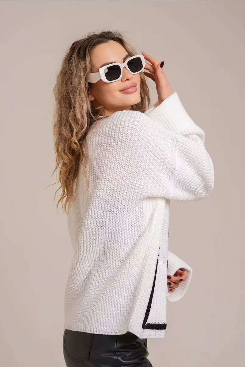 Colorblock Pocket V-Neck Knit Cardigan - Image 4