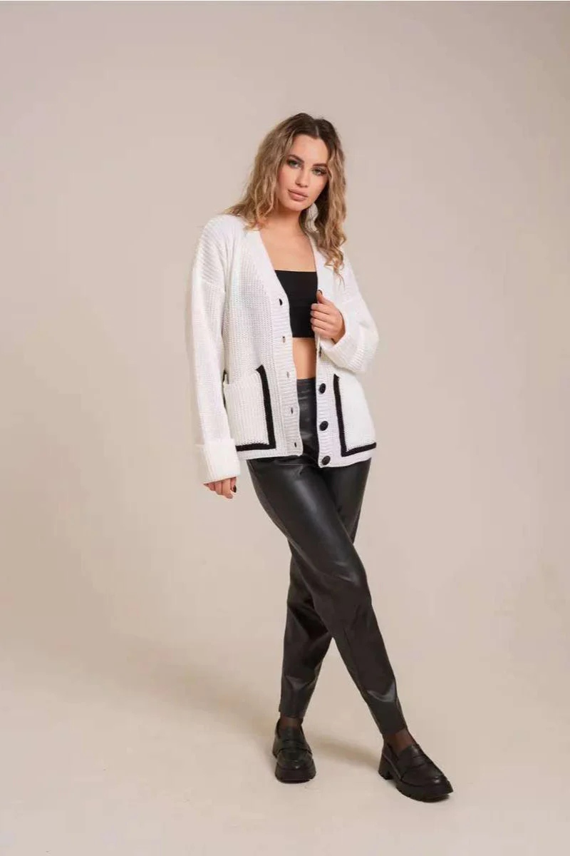 Colorblock Pocket V-Neck Knit Cardigan - Image 6
