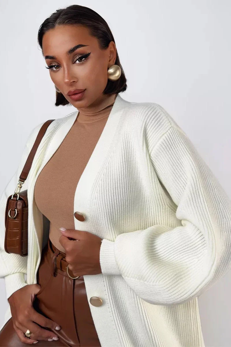 V-Neck Loose Fit Long Knit Cardigan - Image 2