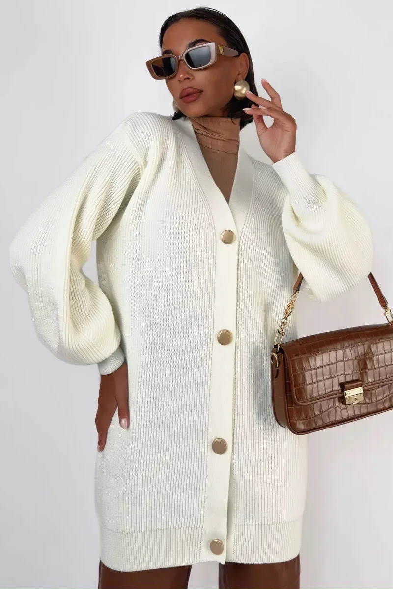 V-Neck Loose Fit Long Knit Cardigan - Image 4