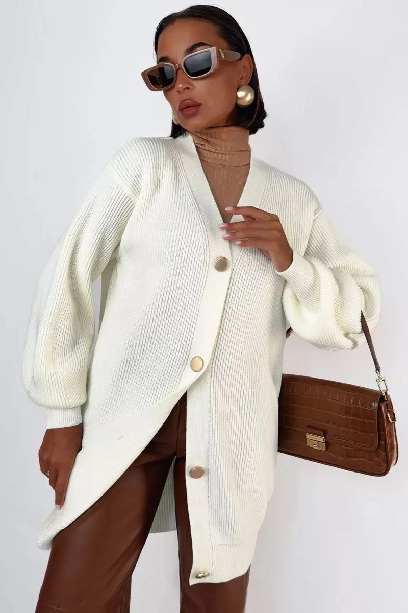 V-Neck Loose Fit Long Knit Cardigan - Image 7
