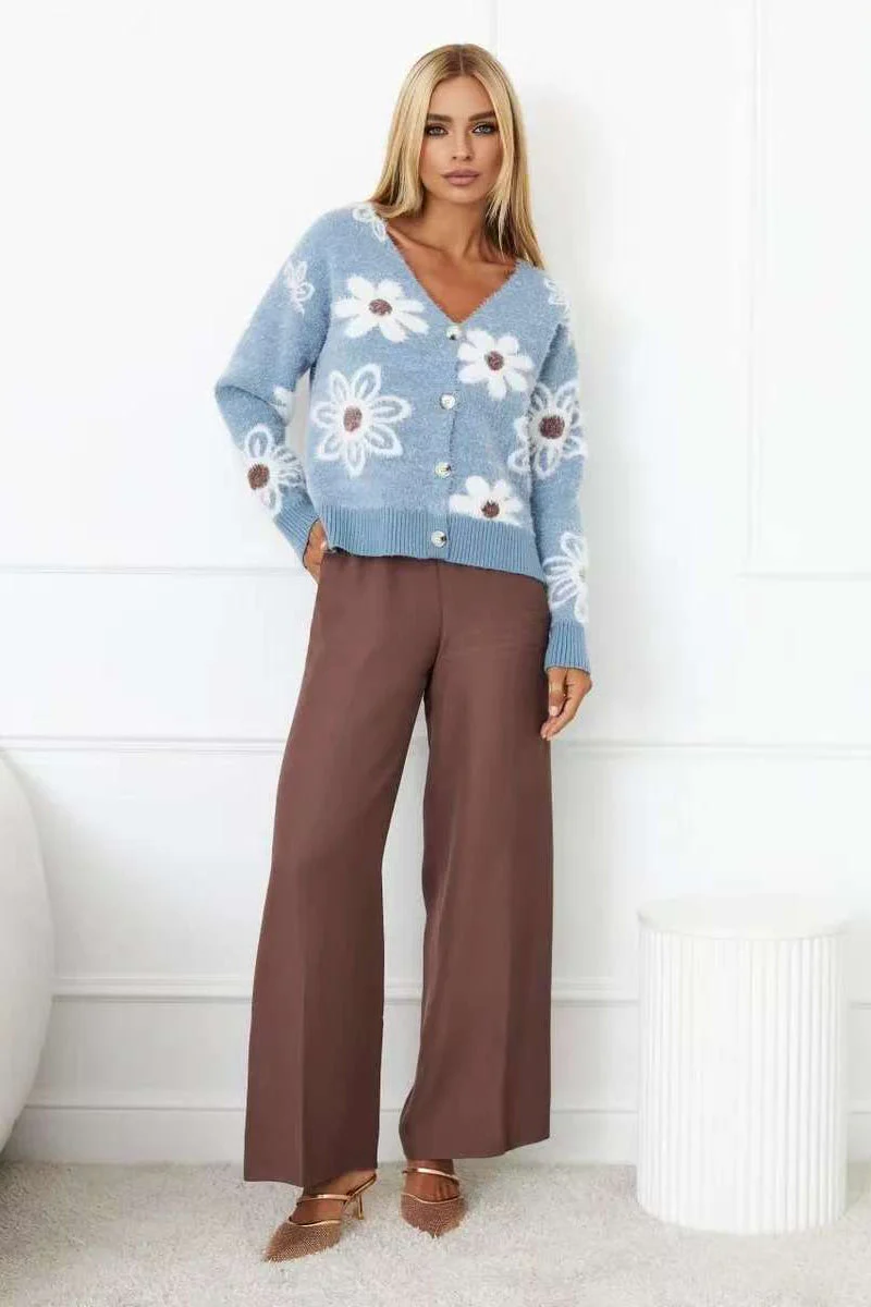 Floral V-Neck Knit Long Sleeves Cardigan - Image 4