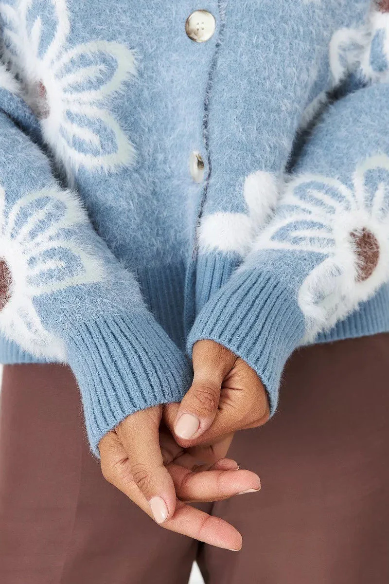 Floral V-Neck Knit Long Sleeves Cardigan - Image 7