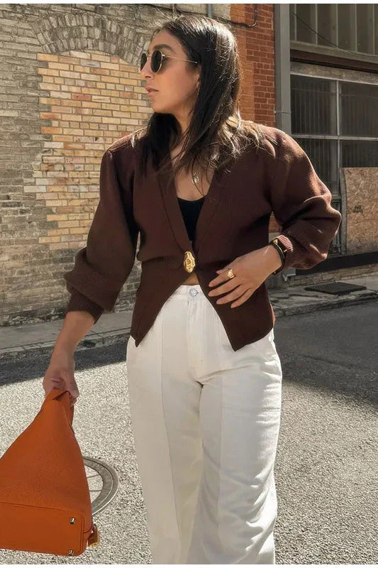 V-Neck Buttoned Knit Cardigan - Image 2