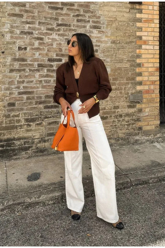 V-Neck Buttoned Knit Cardigan - Image 3