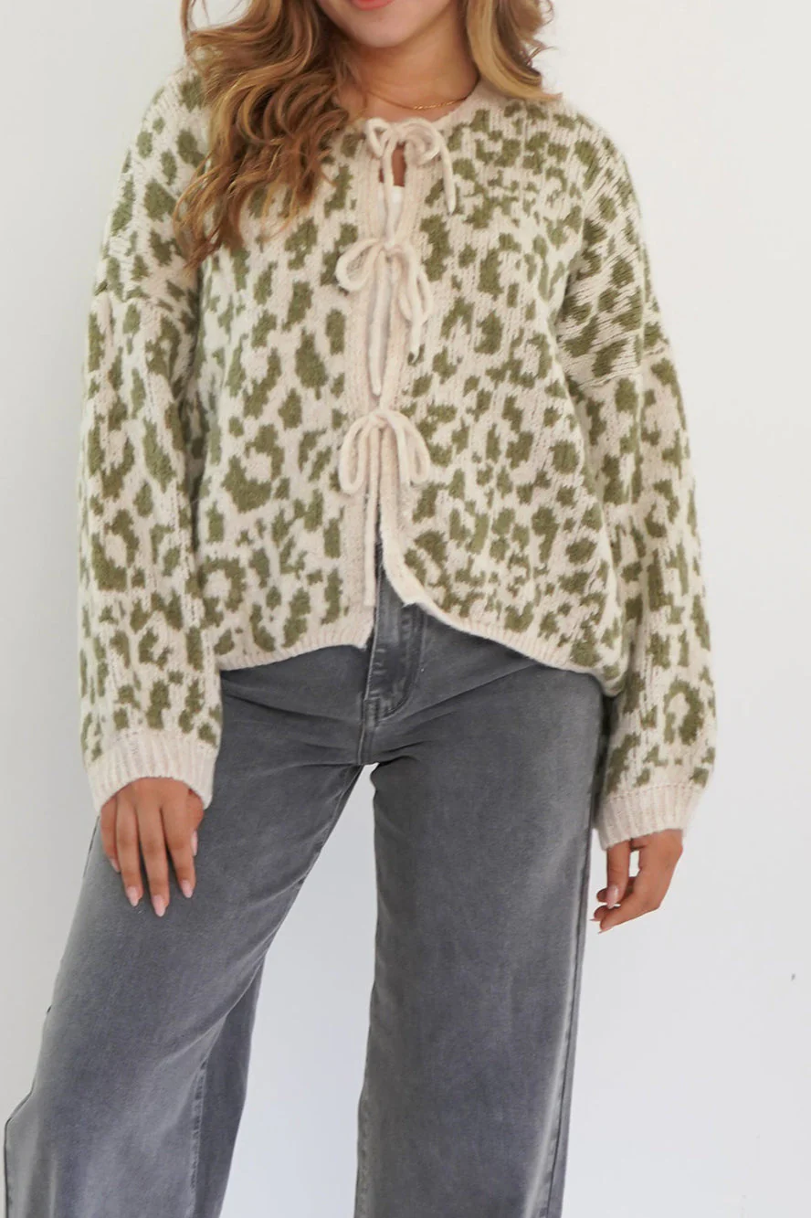 Leopard Print Tie-Front Knit Cardigan - Image 2