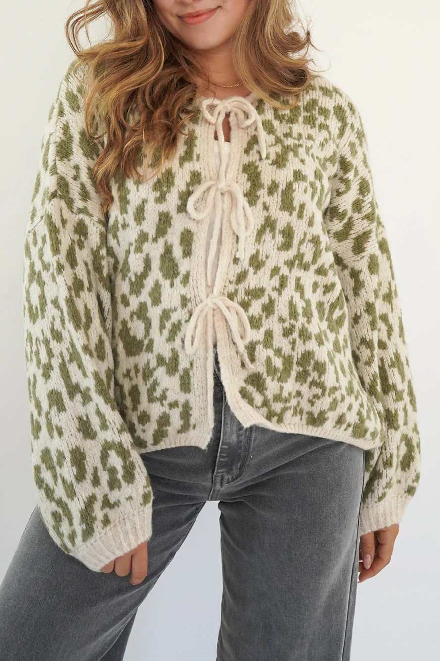 Leopard Print Tie-Front Knit Cardigan - Image 3
