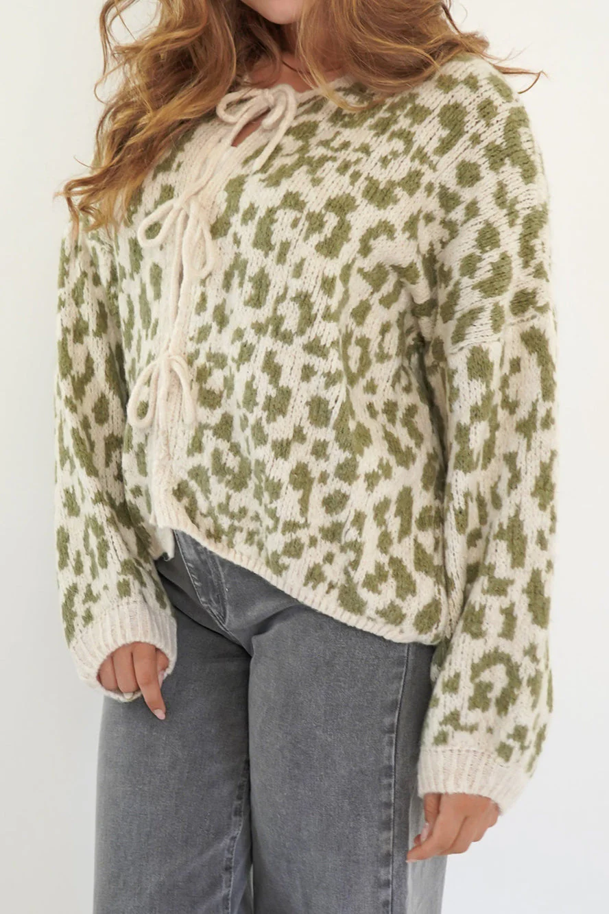 Leopard Print Tie-Front Knit Cardigan - Image 5