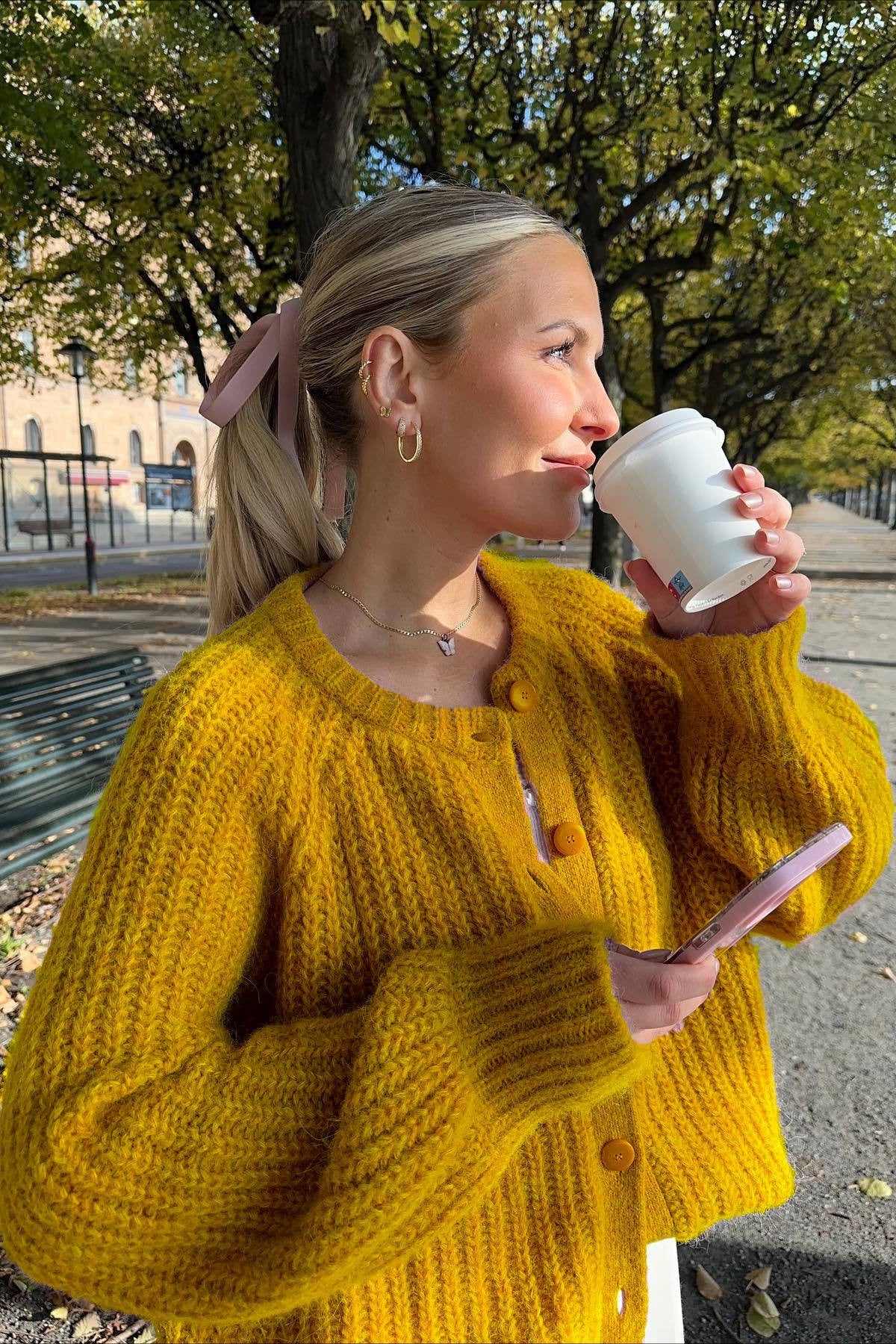Solid Knit Round Neck Long Sleeve Cardigan - Image 2