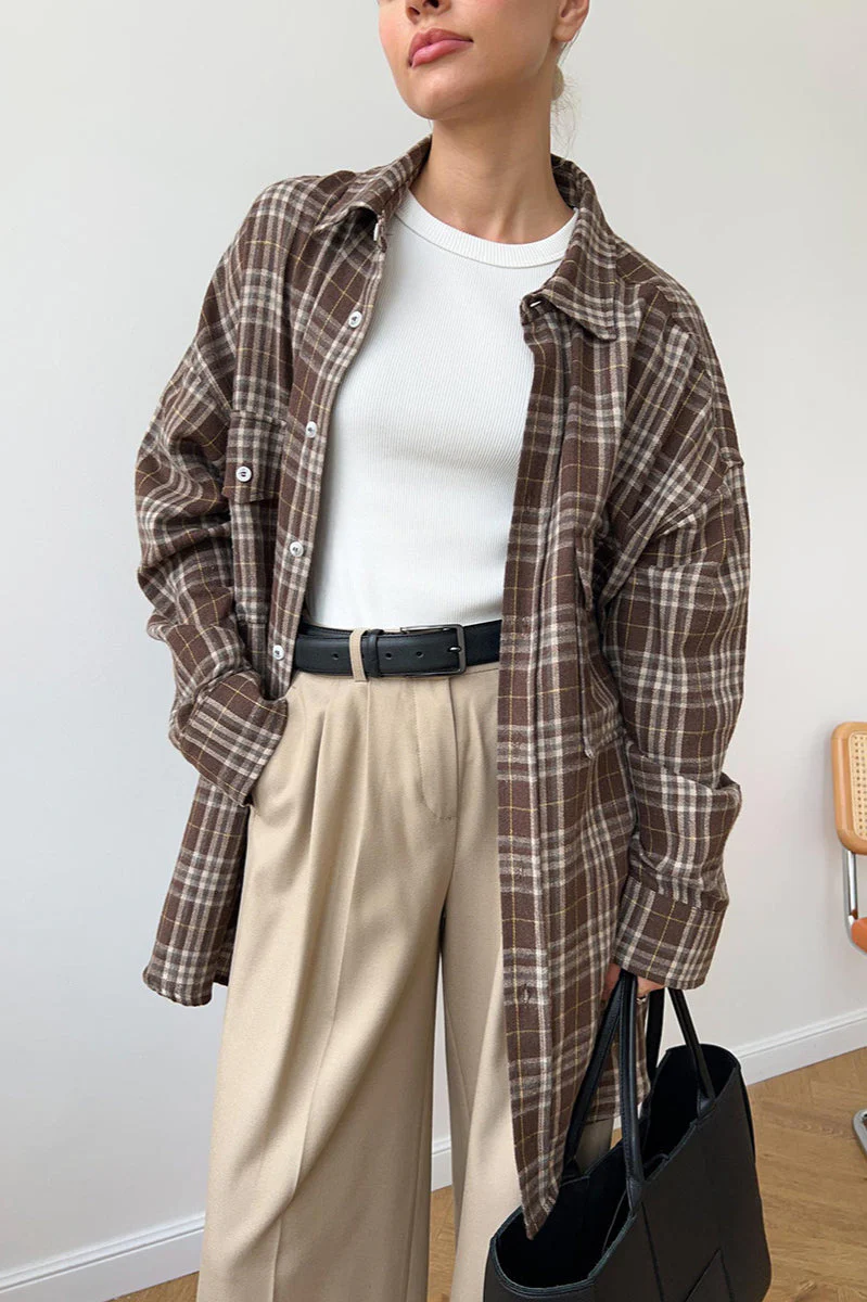 Plaid Striped Mid-Length Blouse - Image 10