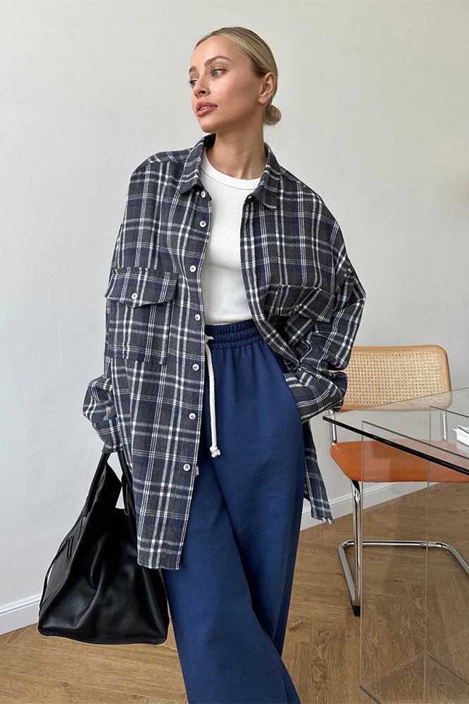Plaid Striped Mid-Length Blouse - Image 12