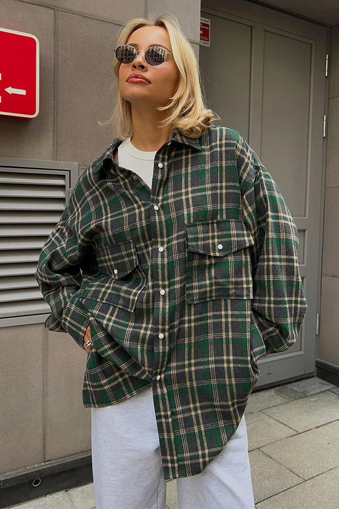 Plaid Striped Mid-Length Blouse - Image 2