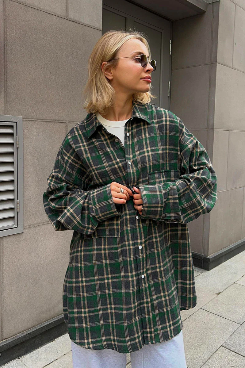 Plaid Striped Mid-Length Blouse - Image 3