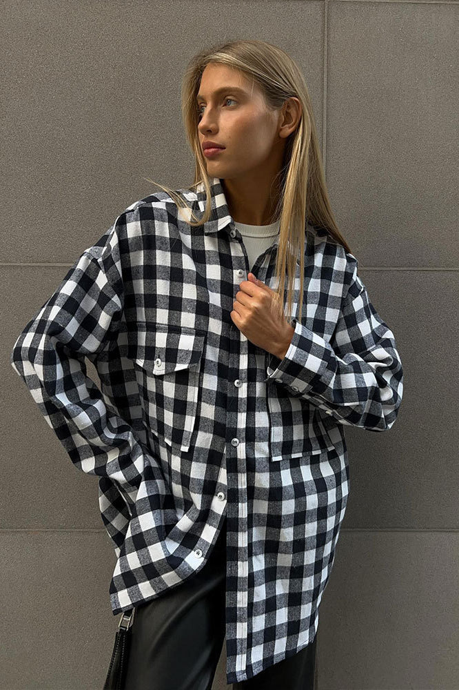 Plaid Striped Mid-Length Blouse - Image 7