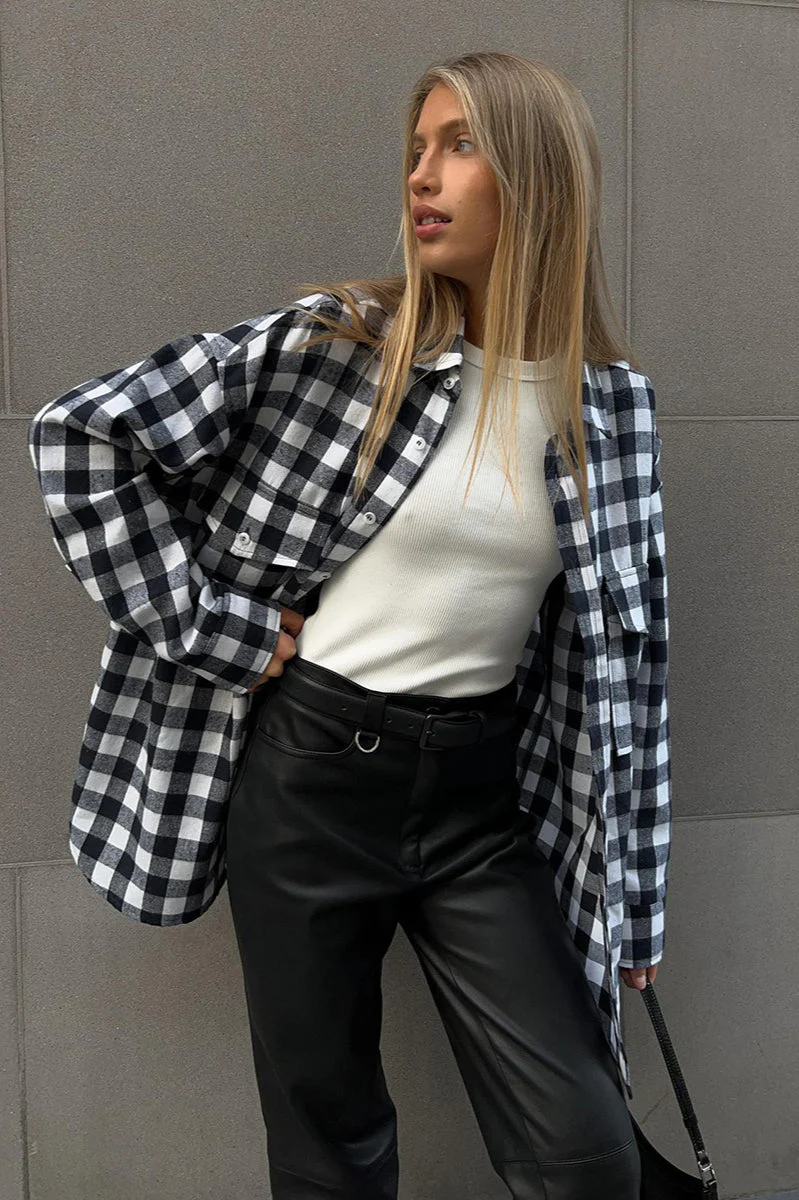 Plaid Striped Mid-Length Blouse - Image 8