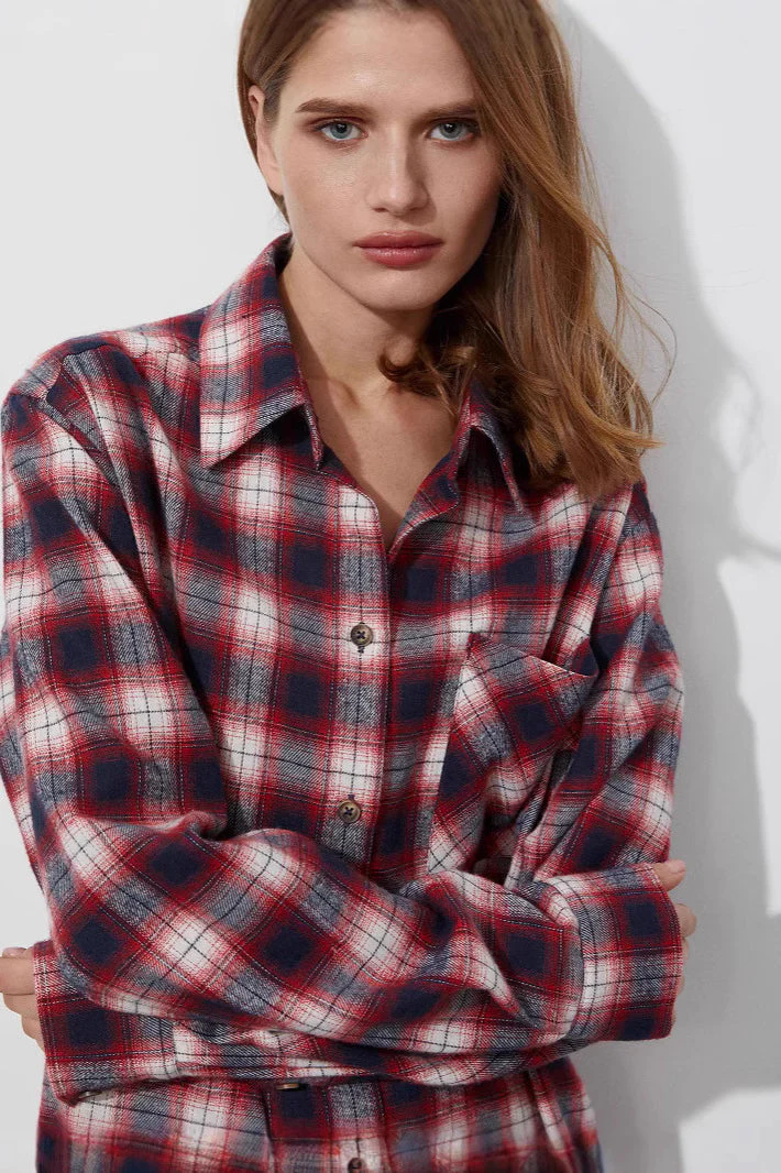 Cotton Plaid Oversized Shirt  Blouse - Image 3
