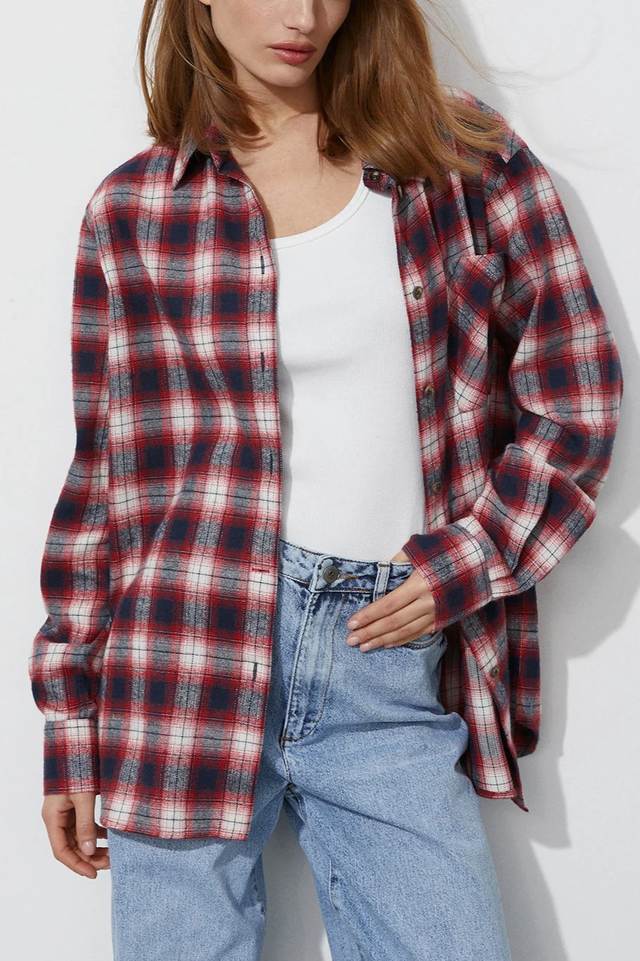 Cotton Plaid Oversized Shirt  Blouse - Image 5
