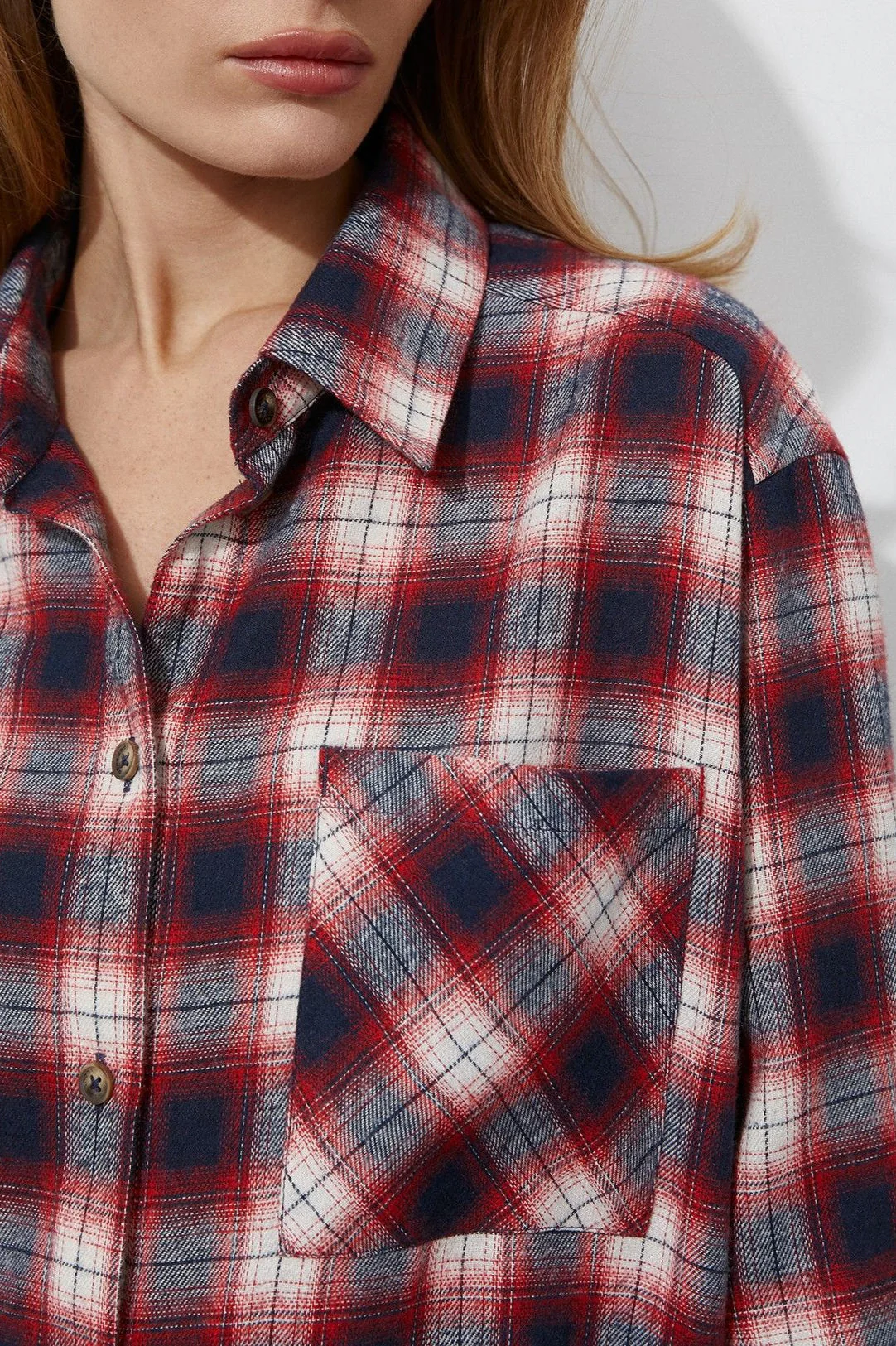 Cotton Plaid Oversized Shirt  Blouse - Image 6