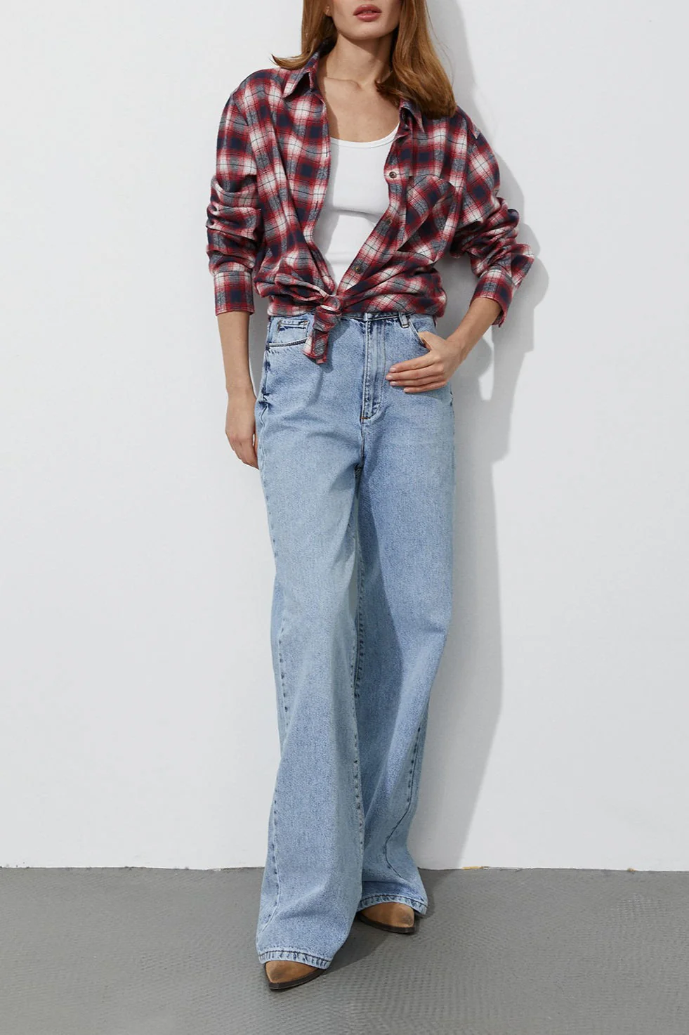 Cotton Plaid Oversized Shirt  Blouse - Image 7