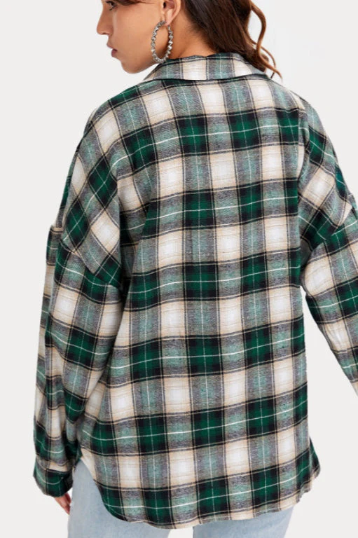 Plaid Stand Collar Button Shirt Blouse - Image 23