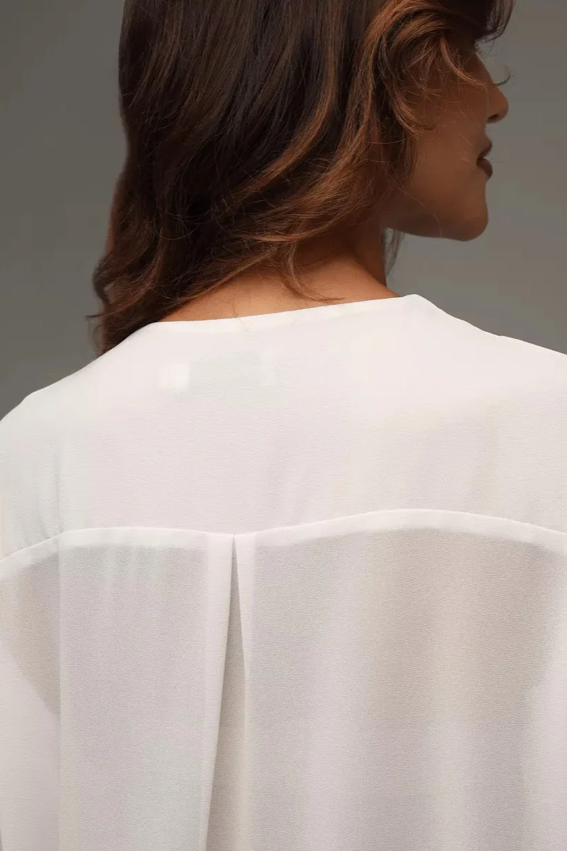 Solid V-Neck Ruffled Flare Sleeve Blouse - Image 9
