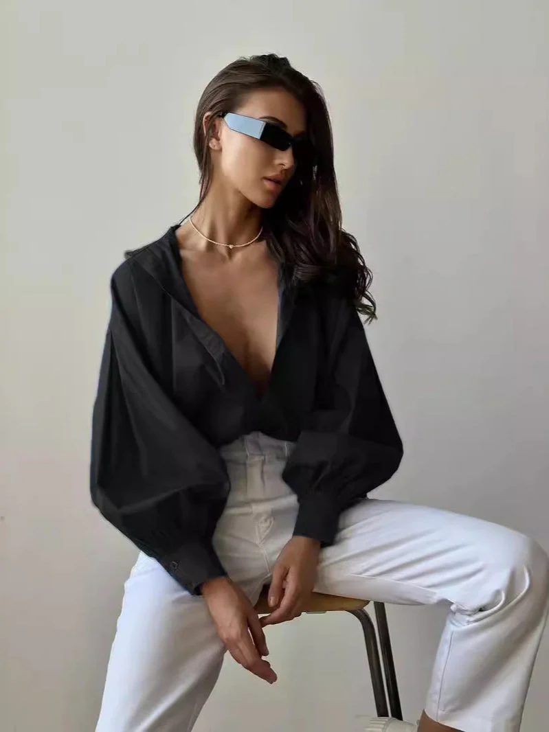 Loose Lantern Sleeve Blouse - Image 4