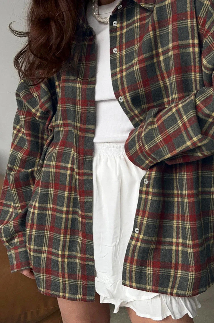 American Style Plaid Mid-Length Blouse - Image 5