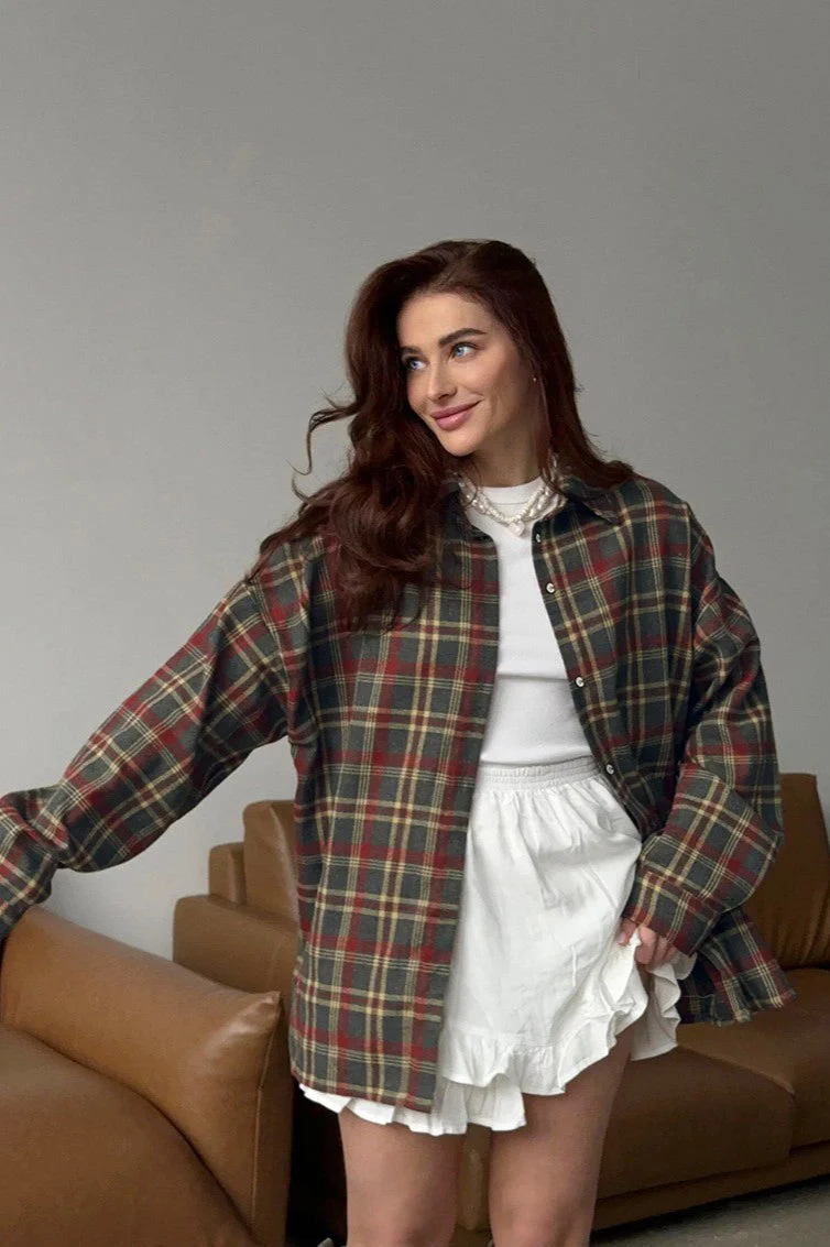 American Style Plaid Mid-Length Blouse - Image 6