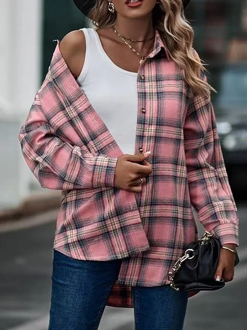 Plaid Oversized Button-Up Blouse - Image 2
