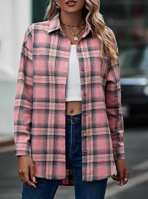 Plaid Oversized Button-Up Blouse - Image 3
