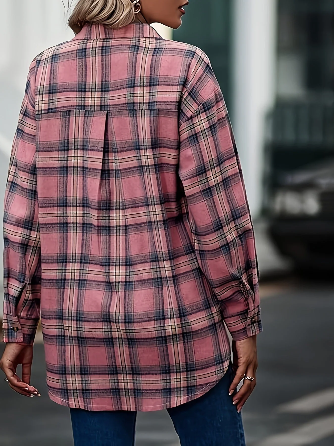 Plaid Oversized Button-Up Blouse - Image 4