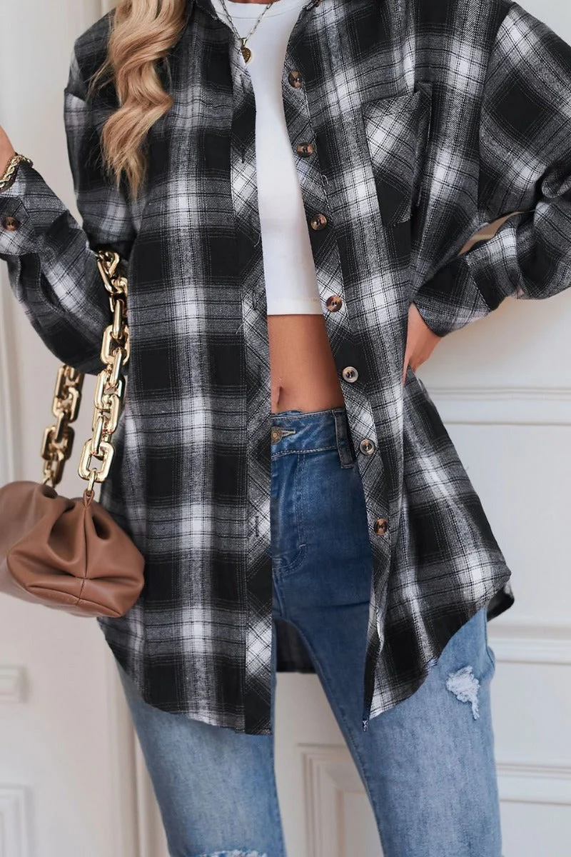 Casual Boyfriend Fit Plaid Collared Blouse - Image 6