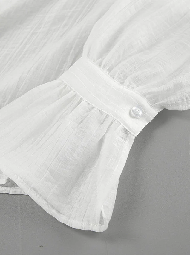 White Tencel Loose Bow Tie Bell Sleeve Blouse - Image 7