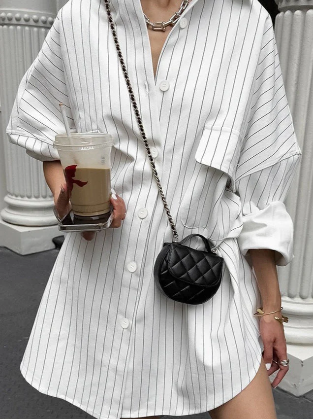 Striped Collared Oversized Shirt Blouse - Image 2