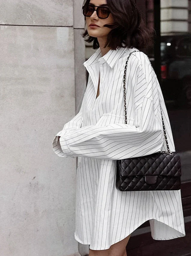 Striped Collared Oversized Shirt Blouse - Image 3