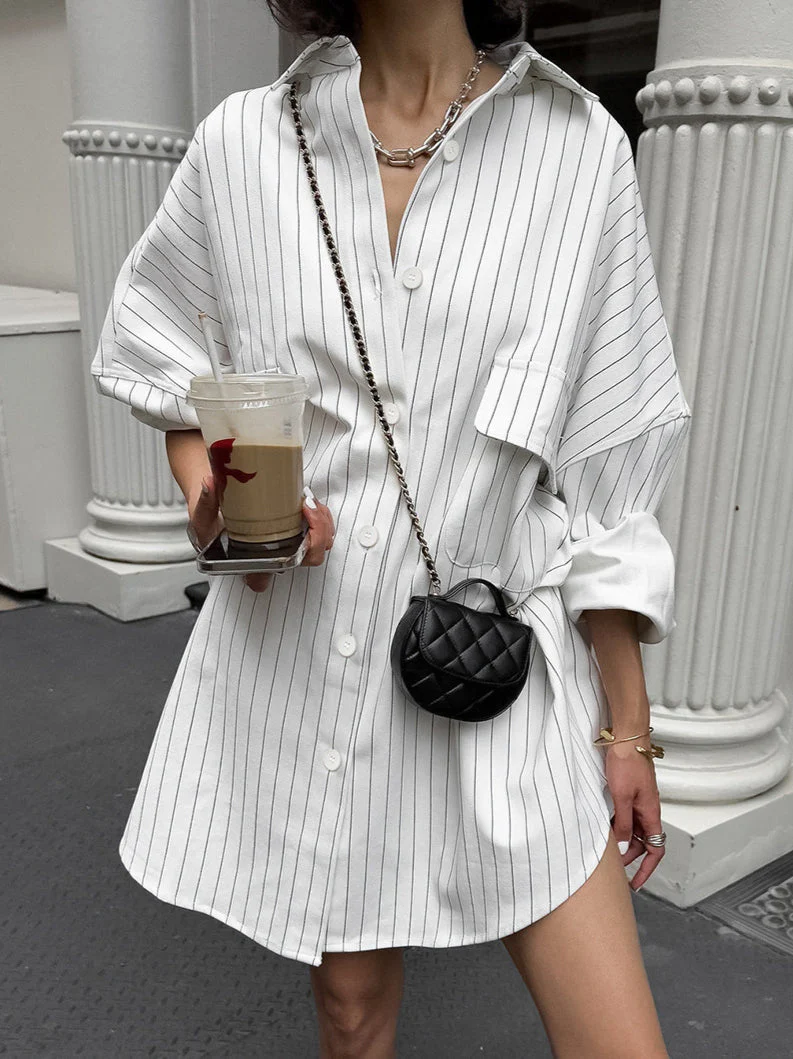 Striped Collared Oversized Shirt Blouse - Image 4